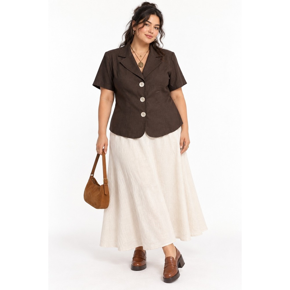 Vintage 90s Chocolate Brown Linen Top 18W Plus Size Shell Button Minimalist